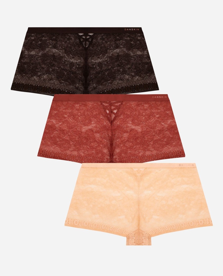 Women DANSKIN | 3-Pack Lace Boyshort Underwear Sweet Harvest Multi