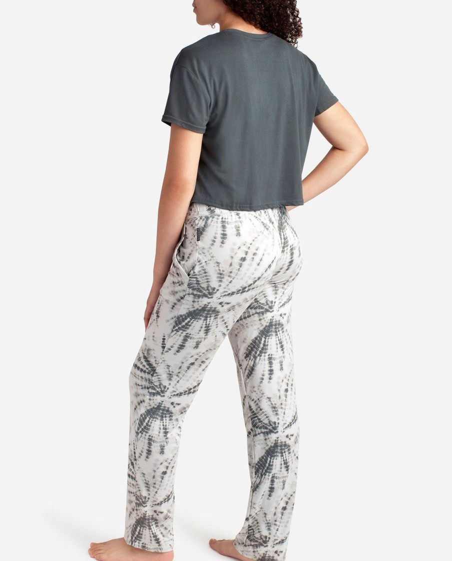 Women DANSKIN | Cropped Short Sleeve Sleep Set With Wide Leg Pant Mineralite Tie Dye