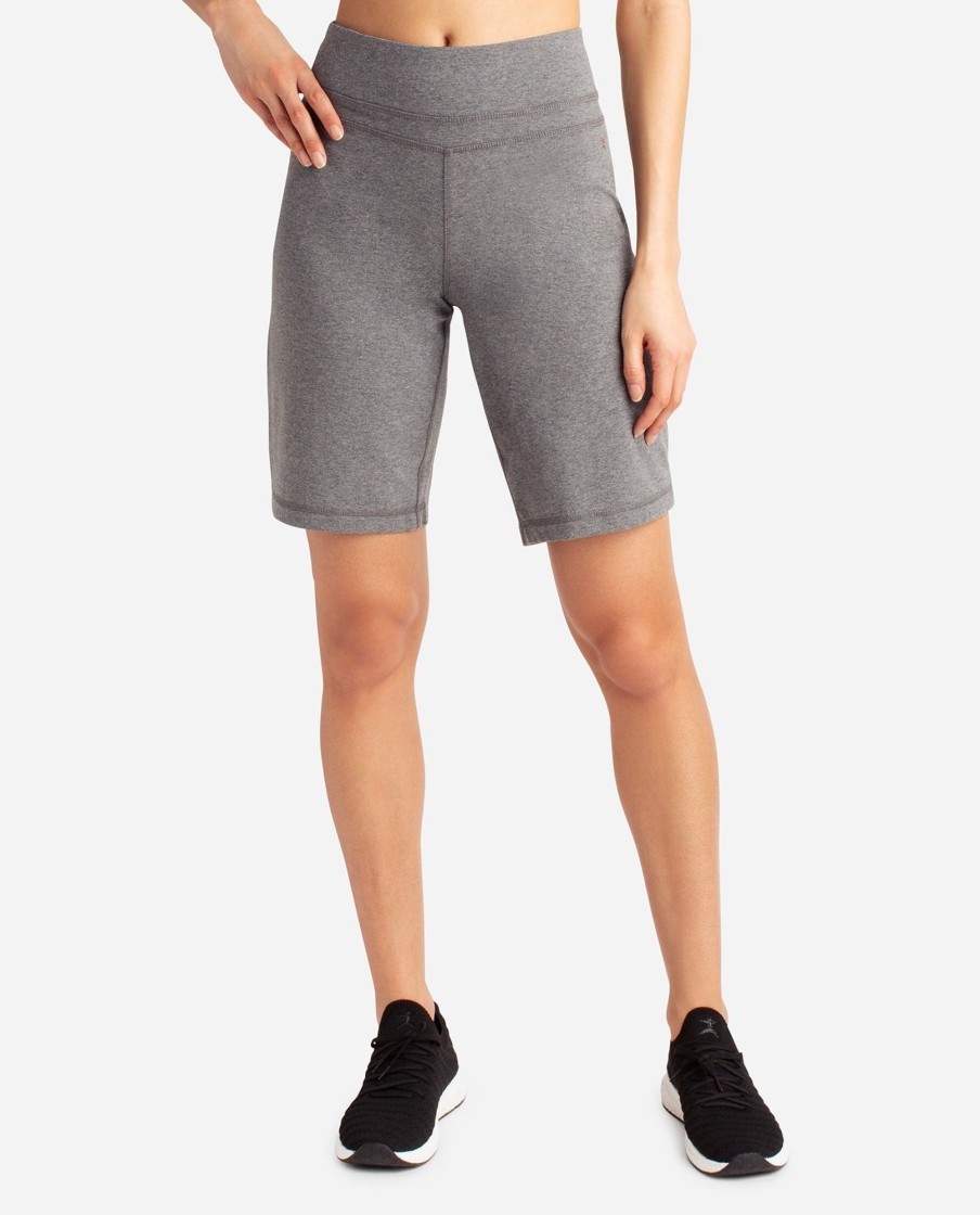 Women DANSKIN Shorts | Wide Waistband Bermuda Shorts Charcoal Grey Heather