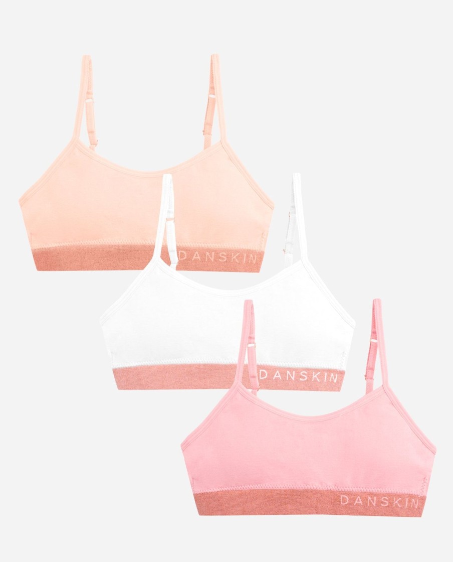 Girls DANSKIN | Girls 3-Pack Seamless Bra With Lurex Logo Band Peach Puree Multi