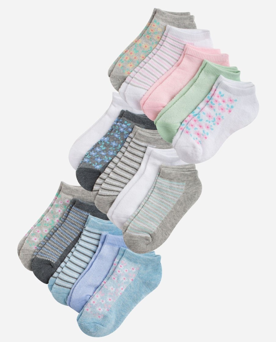 Footwear DANSKIN Socks | Girls 15-Pack Pique Floral Half Cushion No Show Socks Pastel Pique Floral