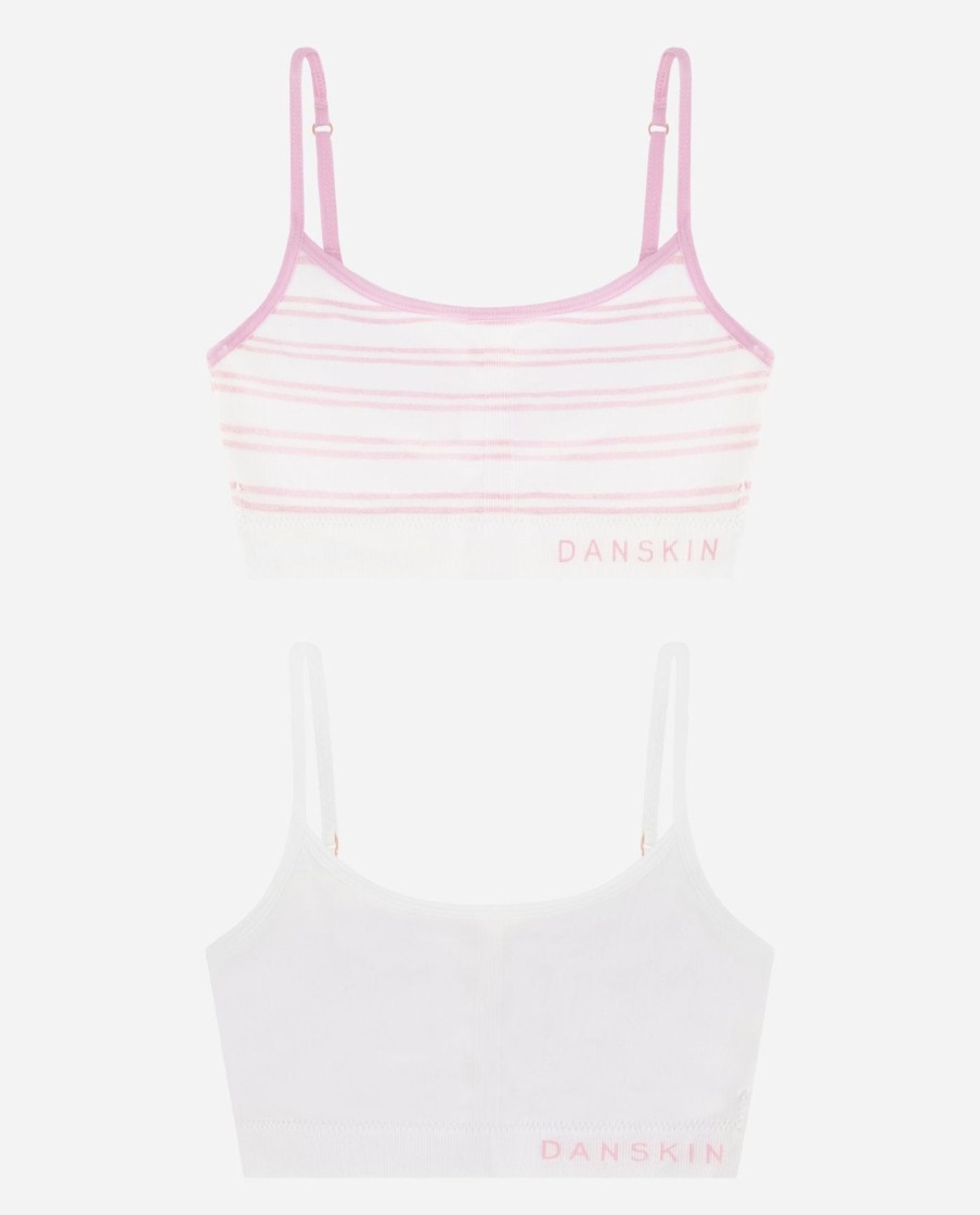 Girls DANSKIN | Girls 2-Pack Seamless Scoop Bralette Pink Stripe Multi