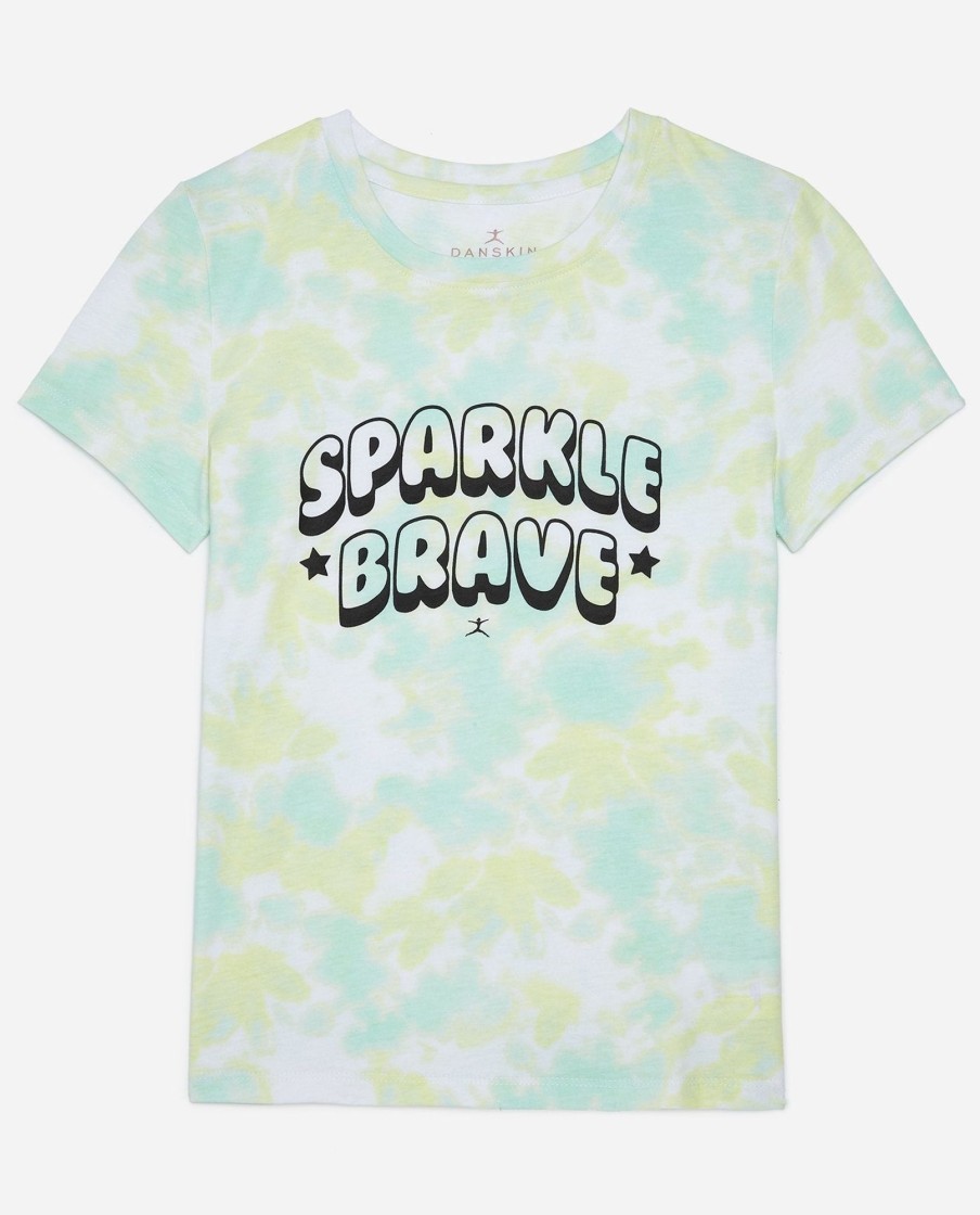 Girls DANSKIN | Girls Sparkle Tie Dye Tee Crystal Turq Combo