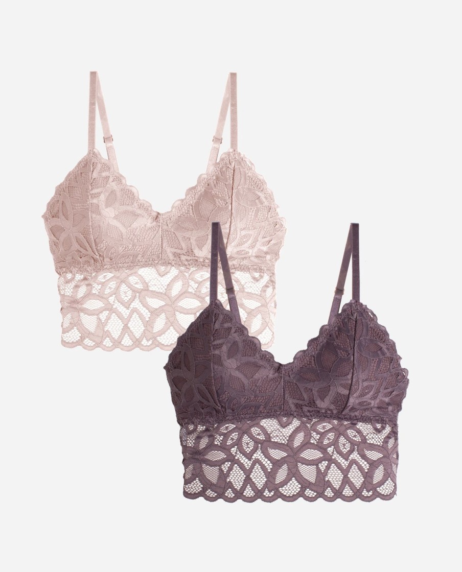 Women DANSKIN | 2-Pack Longline Lace Bralette Night Mauve/Washed Silk