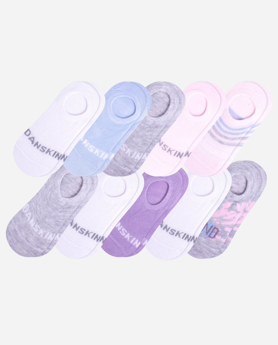 Footwear DANSKIN Socks | Girls 10-Pack Kind Happy Hi-Rise Liners Pastel Kind Happy