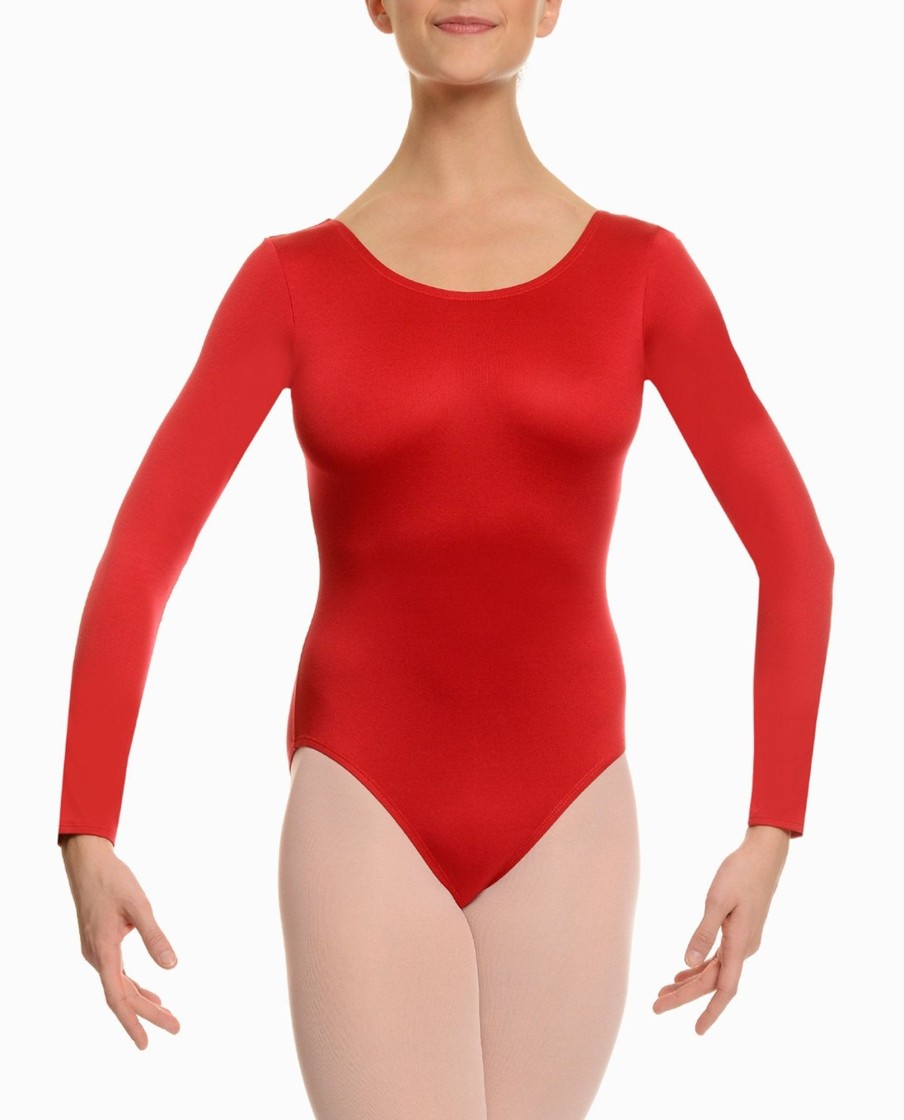 Dance DANSKIN Leotards | Scoopneck Long Sleeve Leotard Red