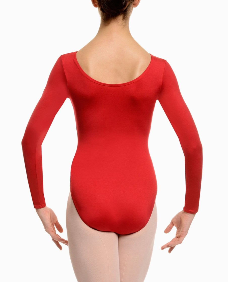 Dance DANSKIN Leotards | Scoopneck Long Sleeve Leotard Red