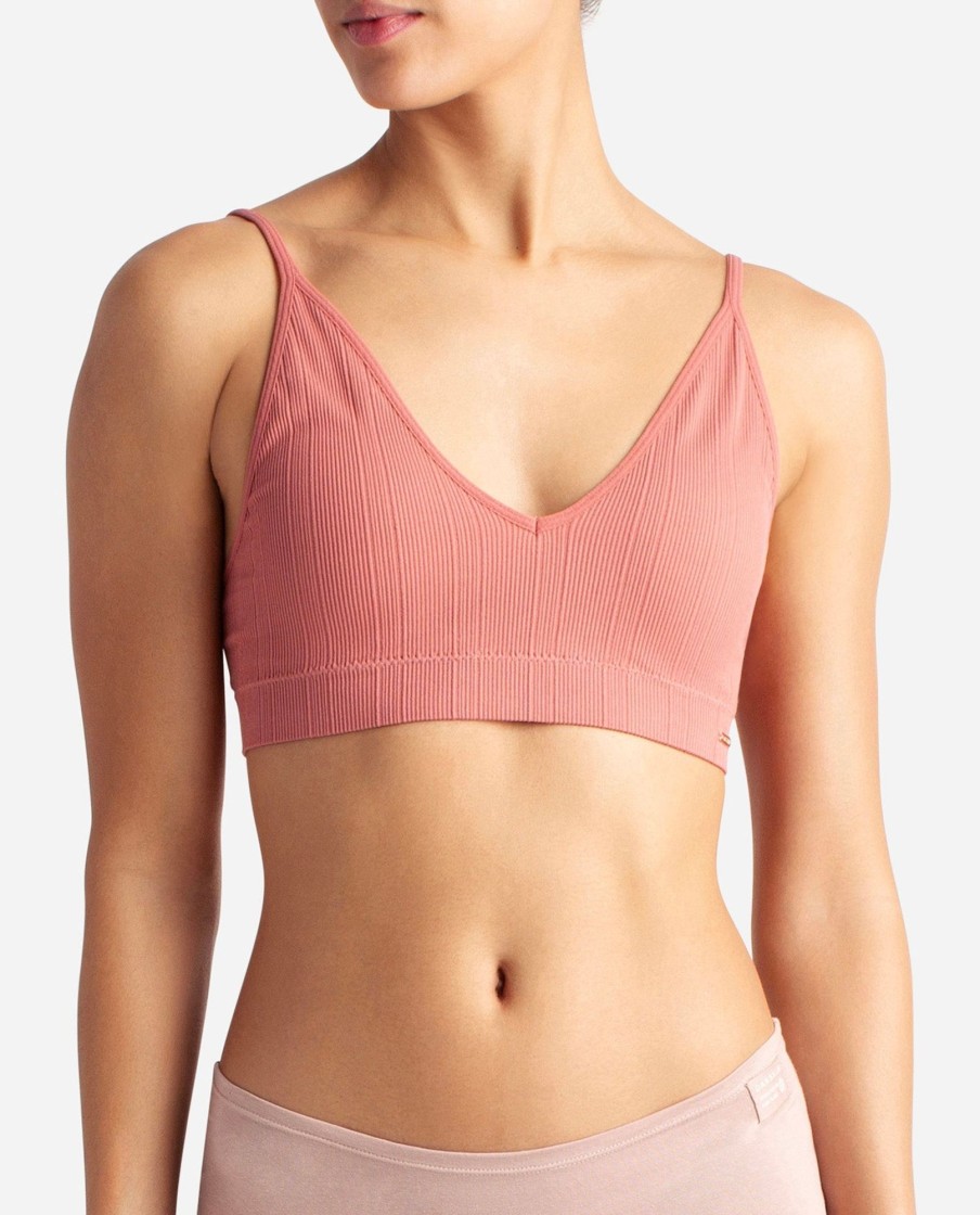 Women DANSKIN | 3-Pack Ribbed Deep-V Bralette Pink Cinnamon Multi