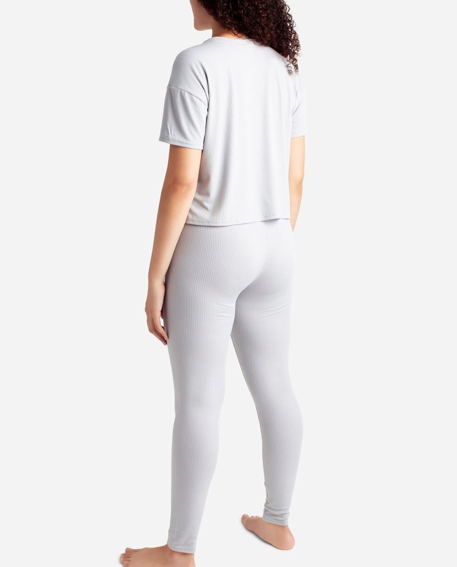 Women DANSKIN | Ribbed Boxy Raglan Tee Sleep Set With High Waisted Leggings Rainstorm