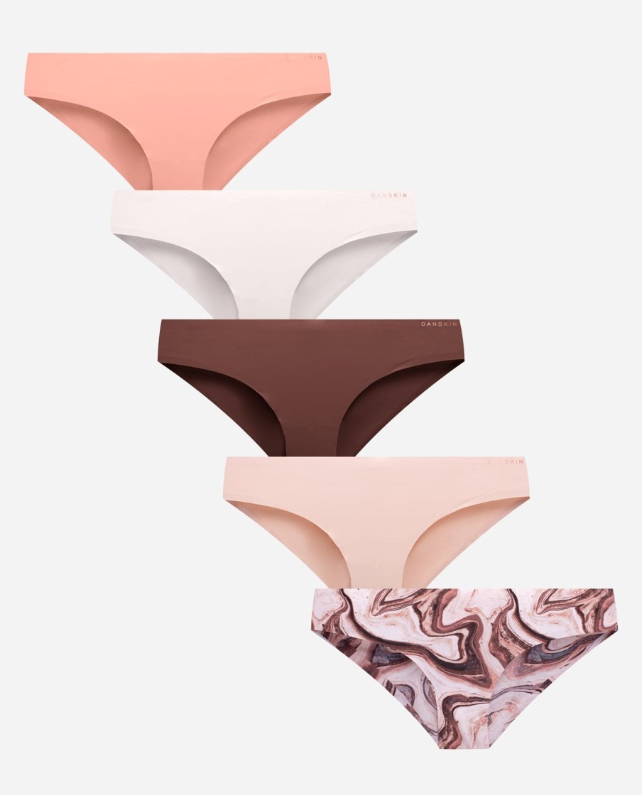 Women DANSKIN | 5-Pack Nylon Laser Bikini Underwear Geode Marble Multi