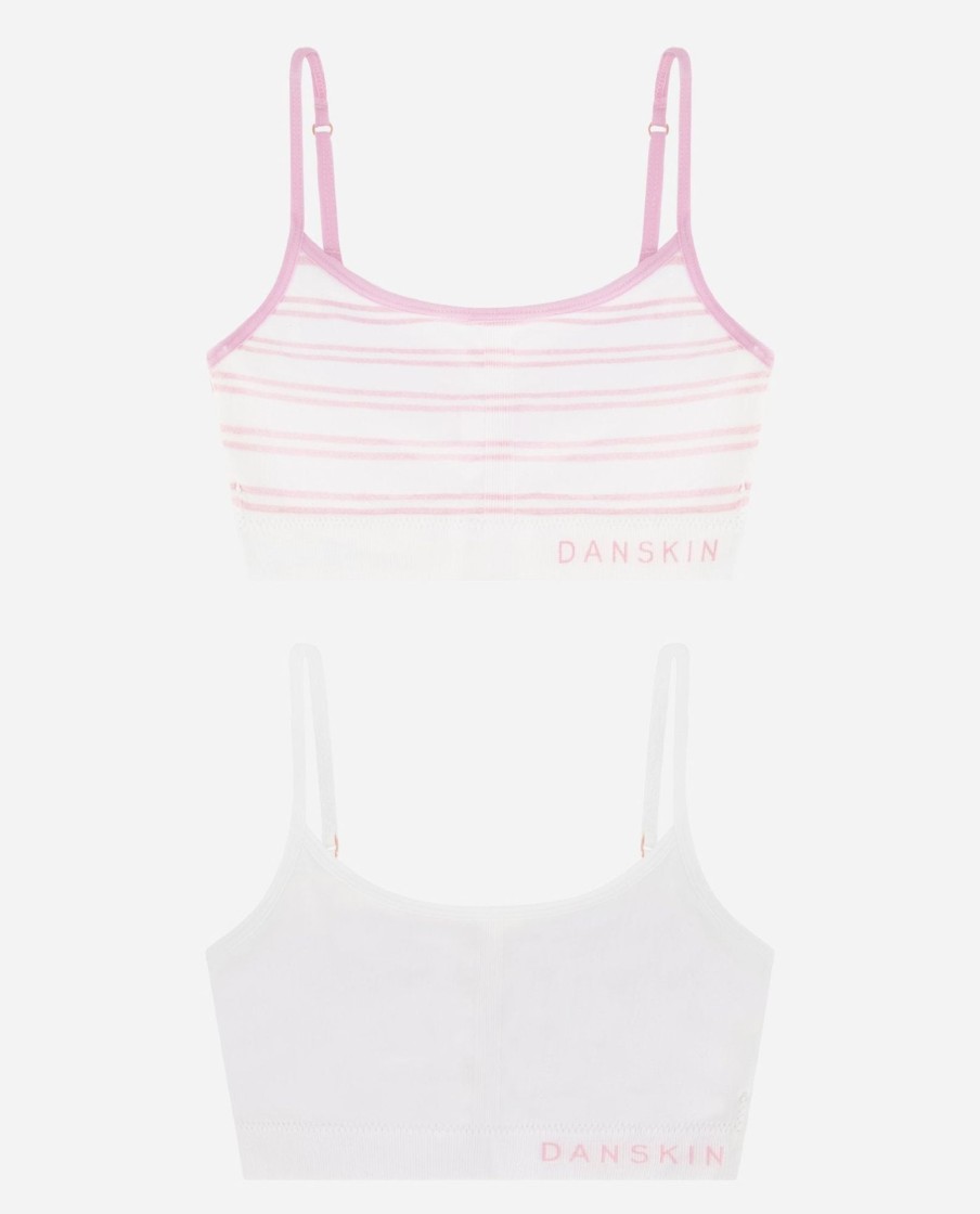 Girls DANSKIN | Girls 2-Pack Seamless Scoop Bralette Pink Stripe Multi