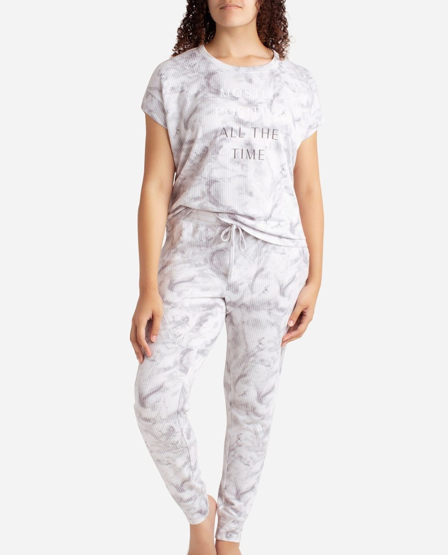 Women DANSKIN | Ribbed Brushed Hacci Sleep Set With Jogger Grey Tendrils