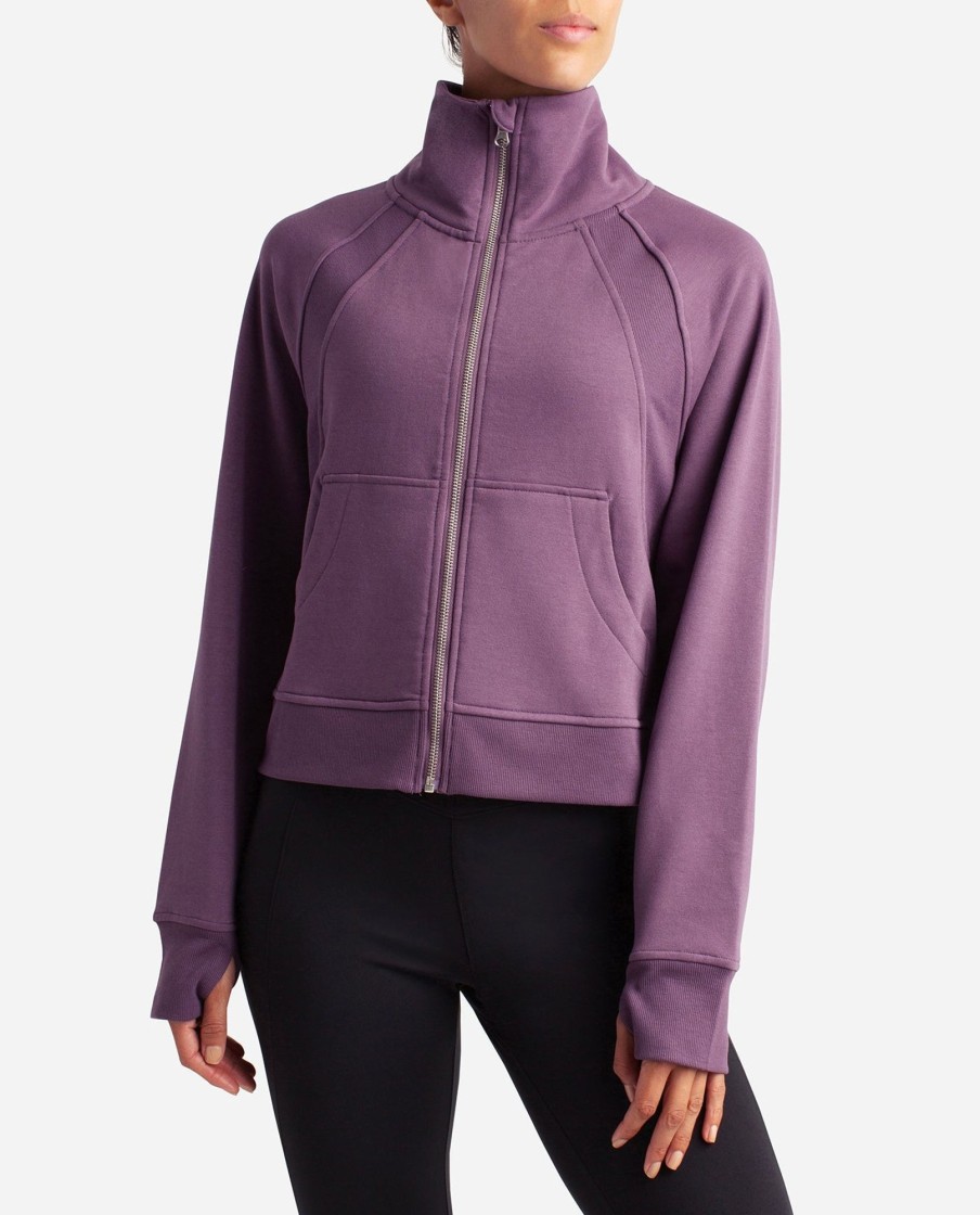 Women DANSKIN Jackets + Pullovers | Mixed Rib Full Zip Jacket