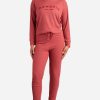 Women DANSKIN | Crew Neck Pullover Sleep Set With Jogger Coastal Redwood