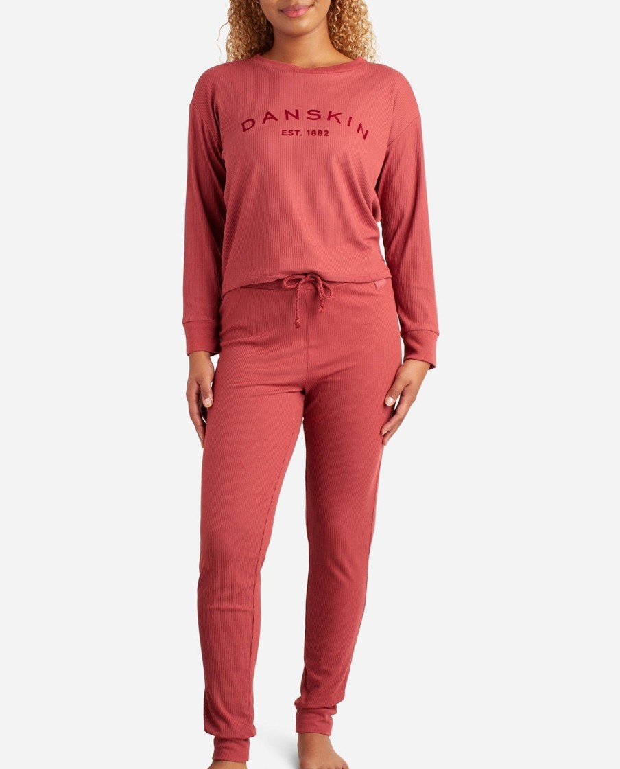 Women DANSKIN | Crew Neck Pullover Sleep Set With Jogger Coastal Redwood