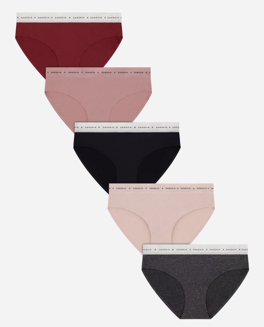 Women DANSKIN | 5-Pack Bonded Hipster Underwear With Danskin Logo Waistband Heather Grey Multi