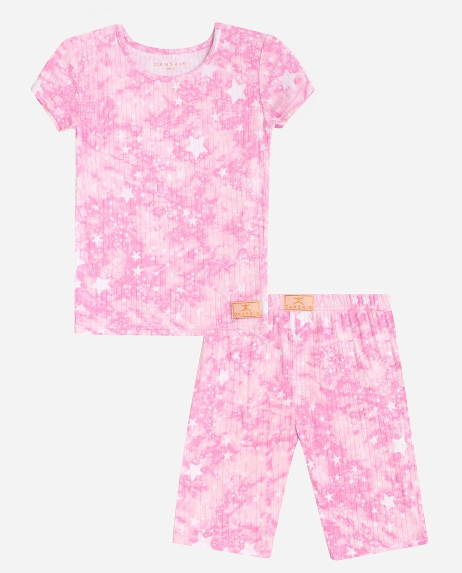 Girls DANSKIN | Girls Ribbed Short Sleeve Sleep Set Sunset Tie Dye