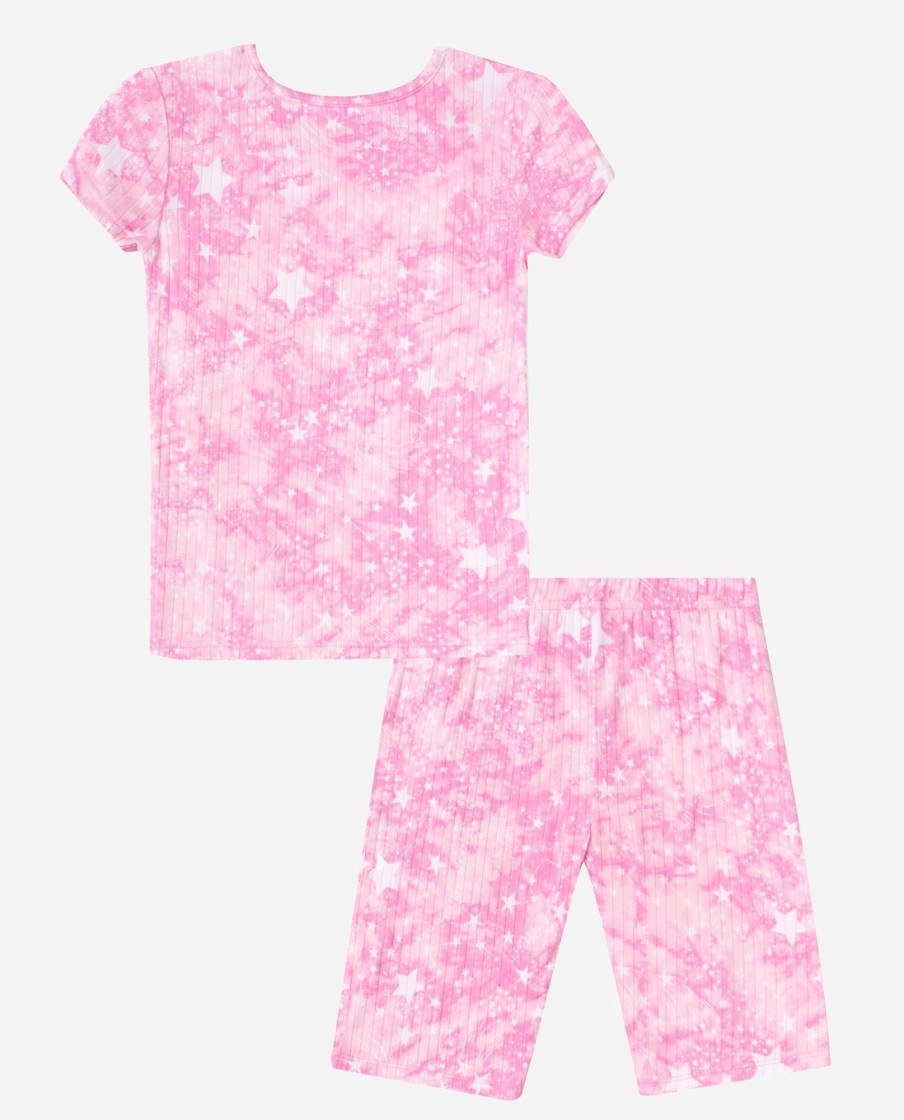 Girls DANSKIN | Girls Ribbed Short Sleeve Sleep Set Sunset Tie Dye