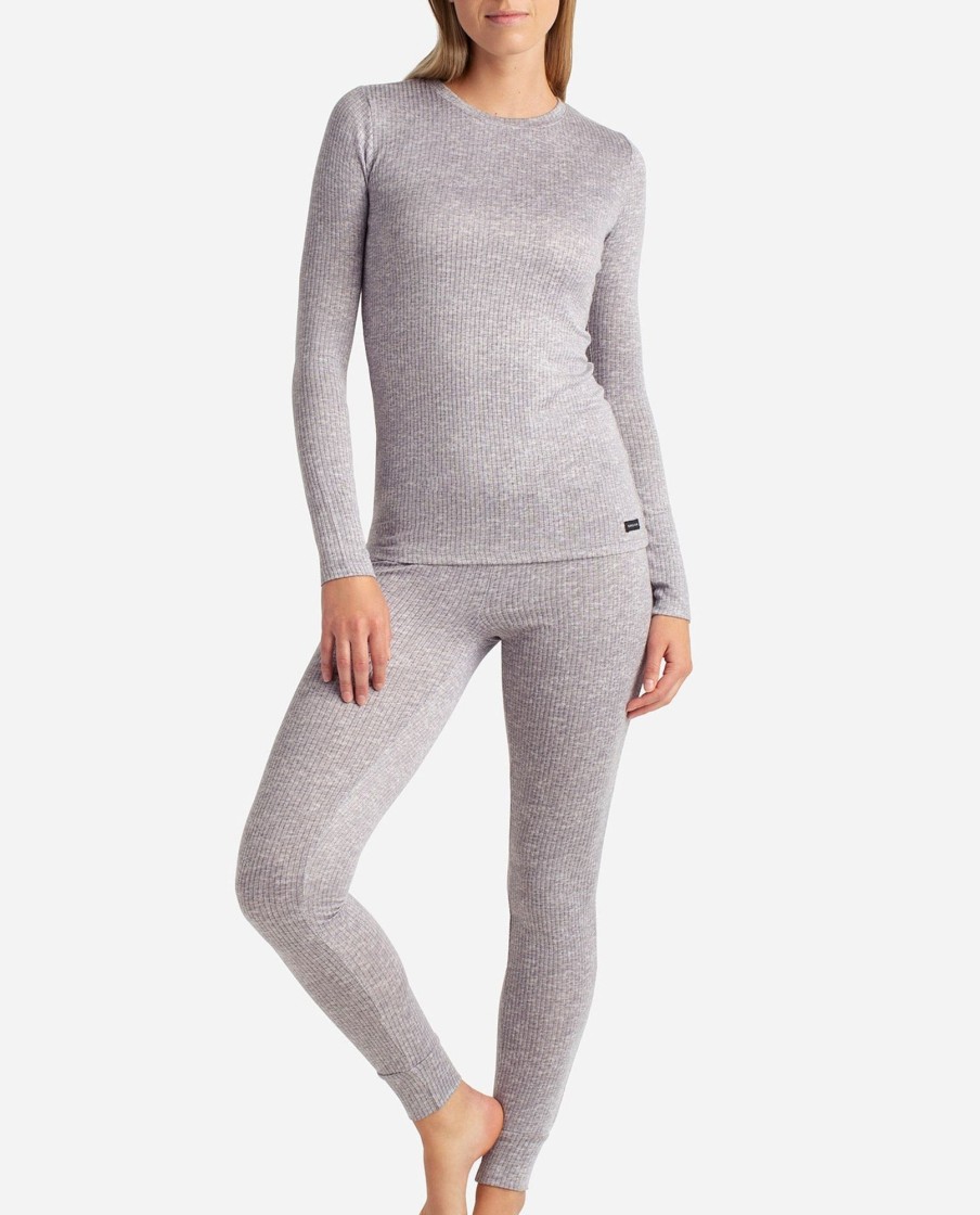 Women DANSKIN | Ribbed Hacci Crew Neck Layering Set With Leggings Sleet Heather