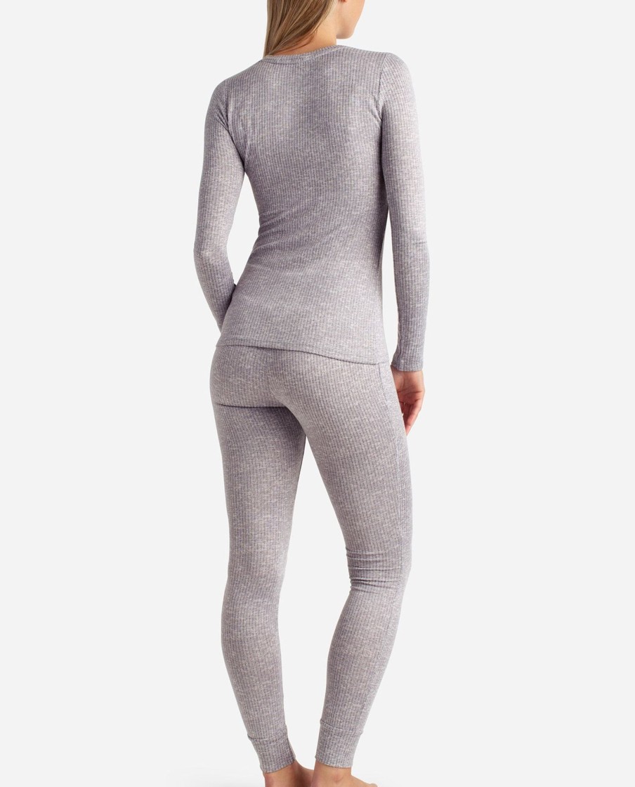 Women DANSKIN | Ribbed Hacci Crew Neck Layering Set With Leggings Sleet Heather