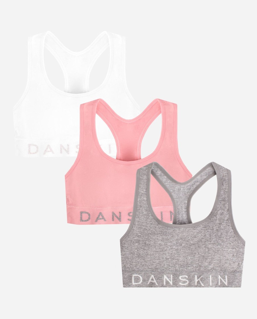 Girls DANSKIN | Girls 3-Pack Seamless Racerback Bra Mini Rose Multi