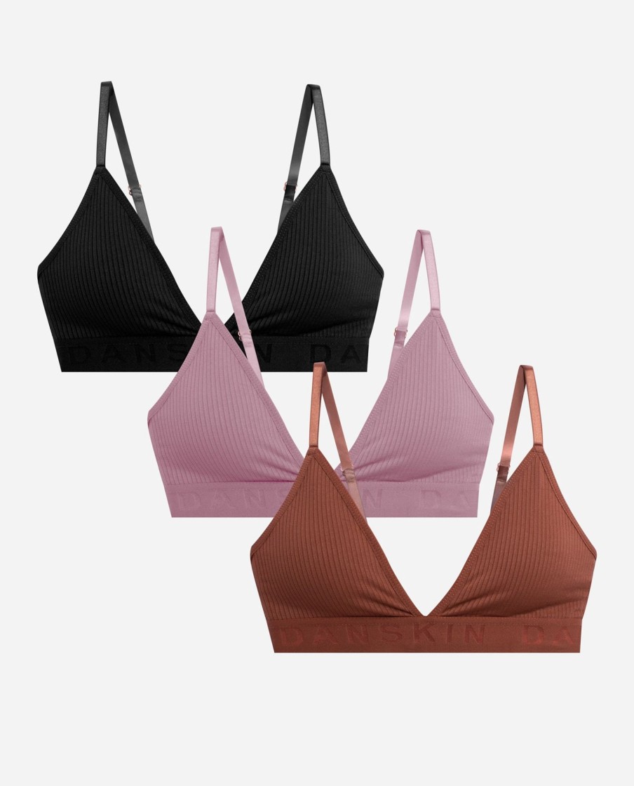 Women DANSKIN | 3-Pack Ribbed Seamless Bralette Sienna Amber Multi