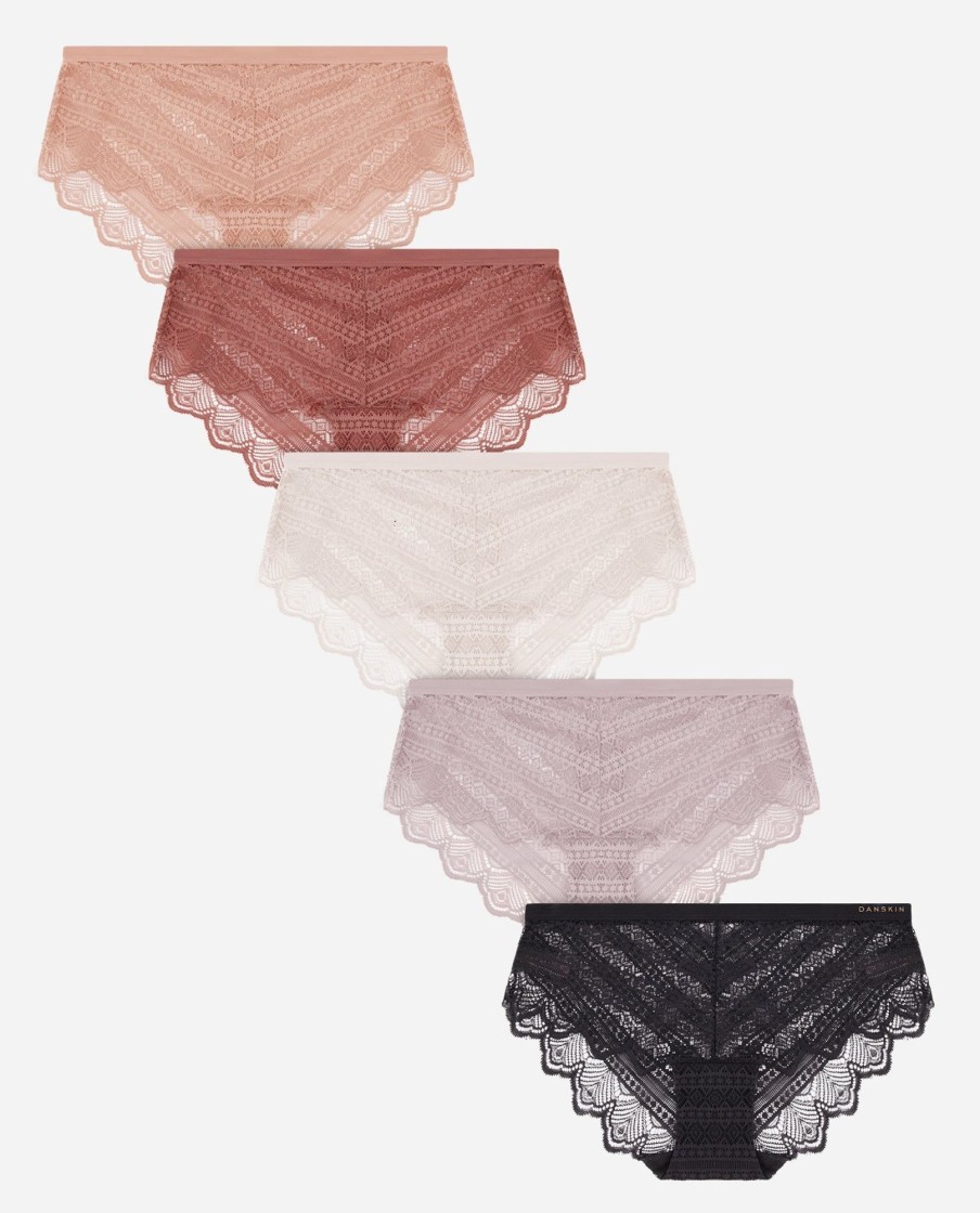 Women DANSKIN | 5-Pack Lace Hipster Underwear Clay Rose Multi