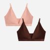 Women DANSKIN | 2-Pack Ribbed Seamless Bralette Shellstone/Chocolate Rouge