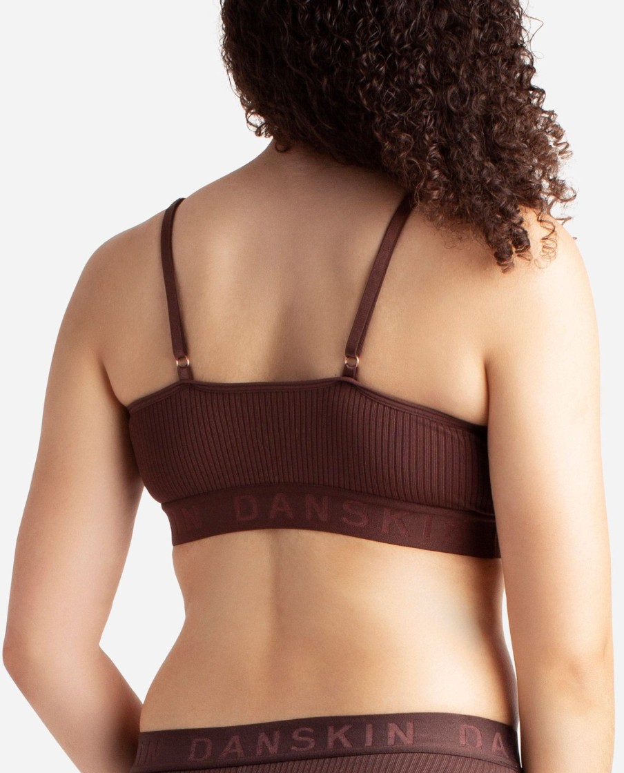 Women DANSKIN | 2-Pack Ribbed Seamless Bralette Shellstone/Chocolate Rouge