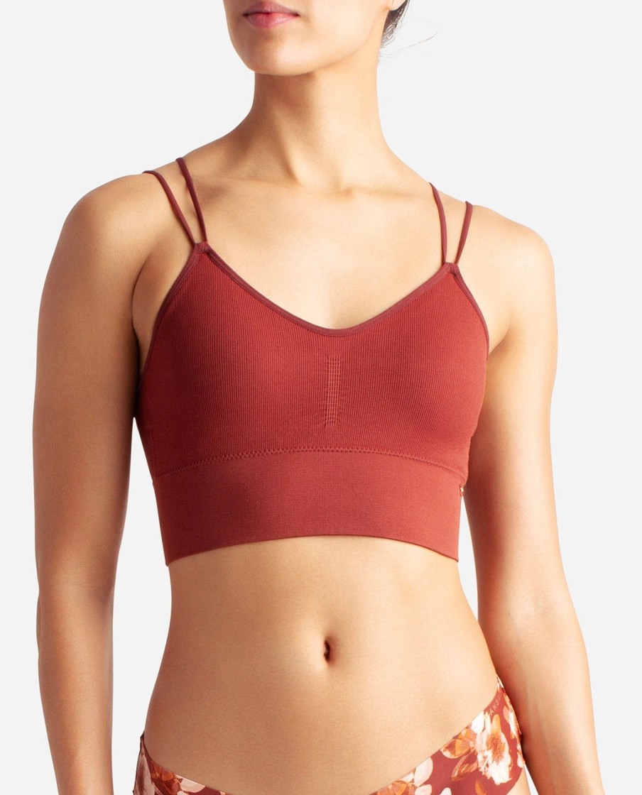 Women DANSKIN | 3-Pack Seamless Rib Longline With Bungee Pullover Bralette Rust Ruins Multi