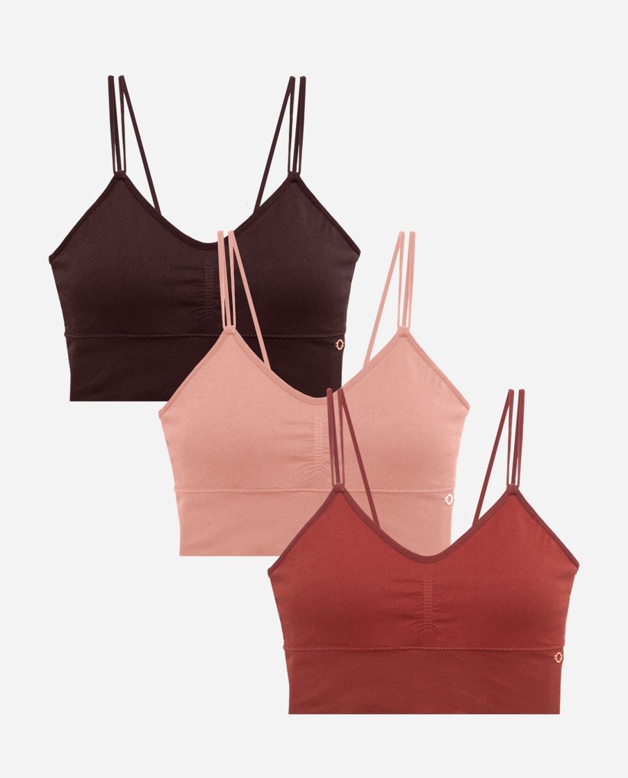 Women DANSKIN | 3-Pack Seamless Rib Longline With Bungee Pullover Bralette Rust Ruins Multi