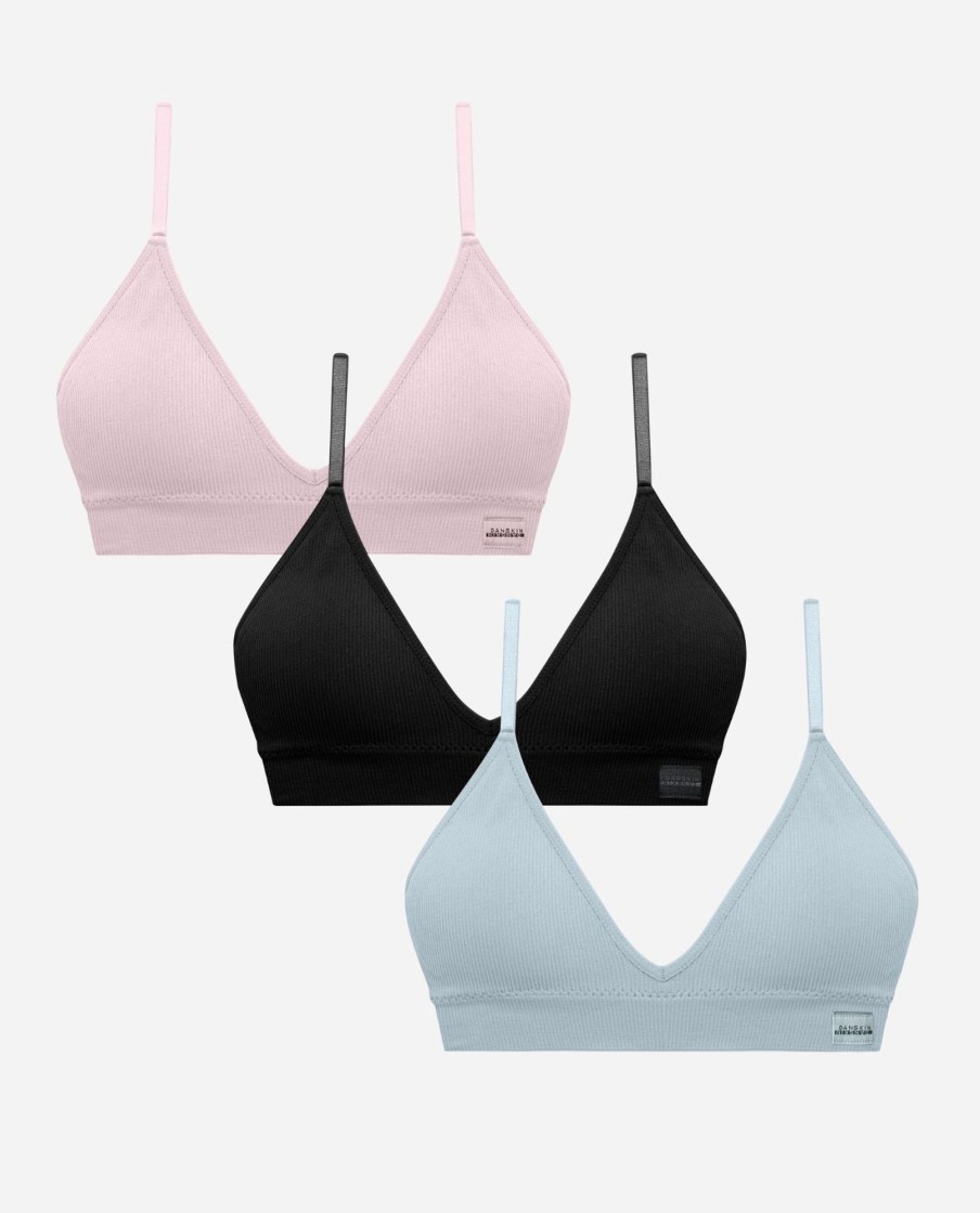 Women DANSKIN | 3-Pack Recycled Seamless Ribbed Bralette Sea Washed Multi